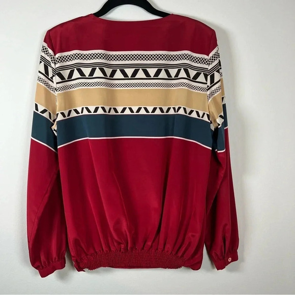 Vintage Liz Claiborne Blouse Red Shoulder Pads Geometric 80s Long Sleeve Size 10 - Picture 9 of 12
